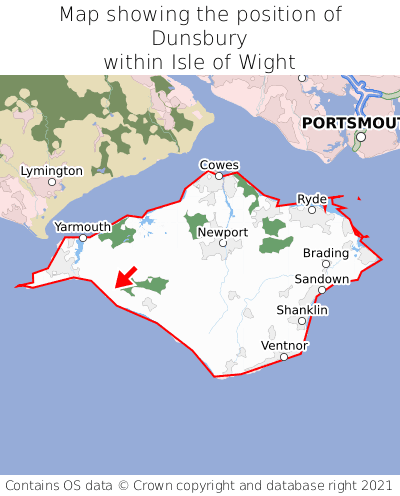 Map showing location of Dunsbury within Isle of Wight