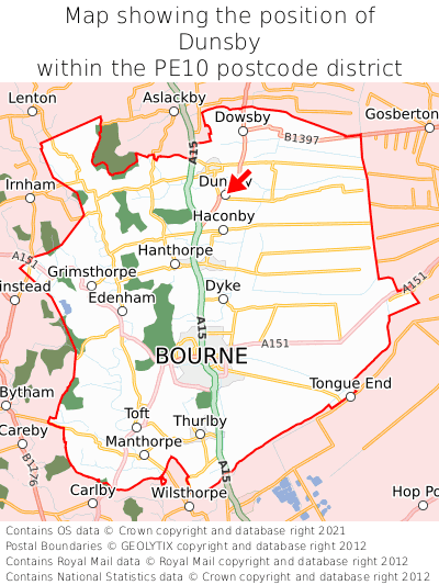 Map showing location of Dunsby within PE10