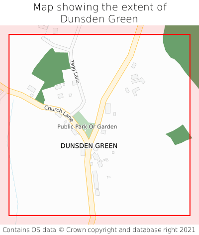 Map showing extent of Dunsden Green as bounding box