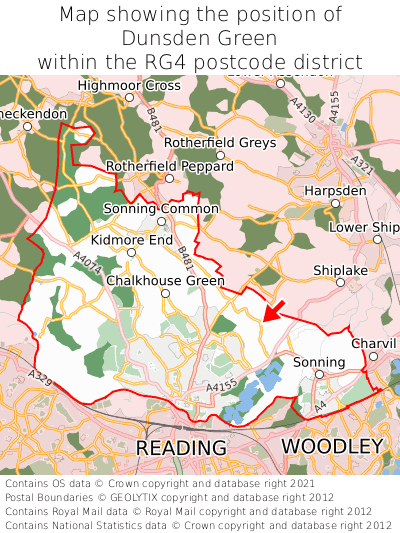 Map showing location of Dunsden Green within RG4
