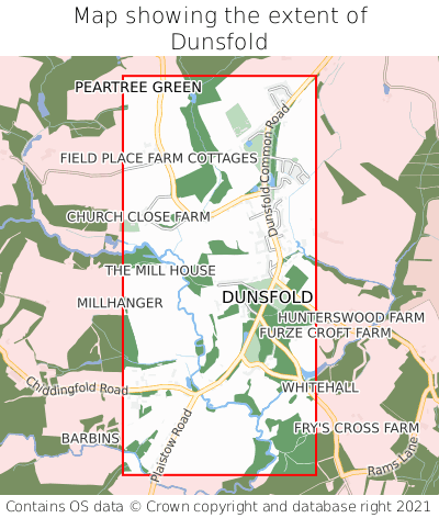 Map showing extent of Dunsfold as bounding box