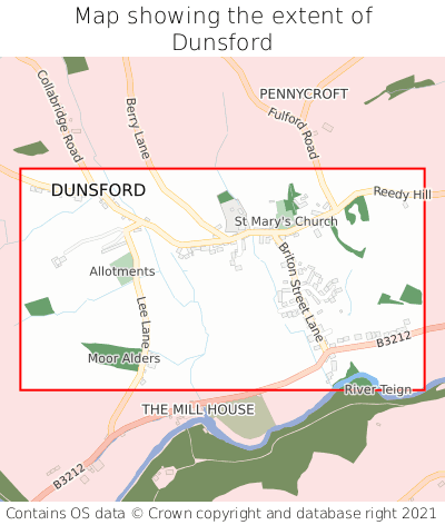 Map showing extent of Dunsford as bounding box