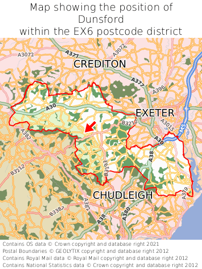 Map showing location of Dunsford within EX6
