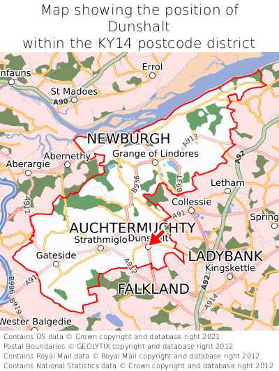 Map showing location of Dunshalt within KY14