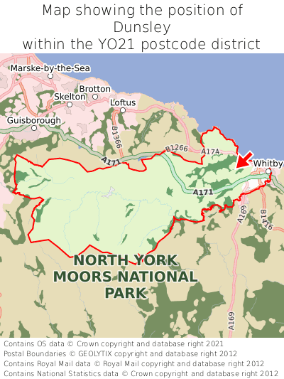 Map showing location of Dunsley within YO21