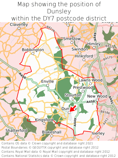 Map showing location of Dunsley within DY7