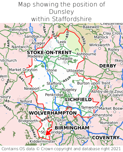 Map showing location of Dunsley within Staffordshire