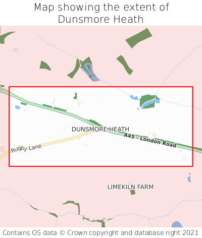Map showing extent of Dunsmore Heath as bounding box