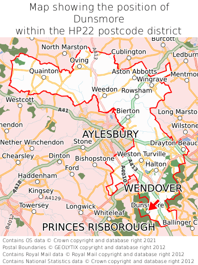 Map showing location of Dunsmore within HP22