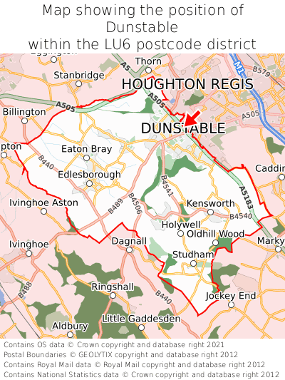 Map showing location of Dunstable within LU6