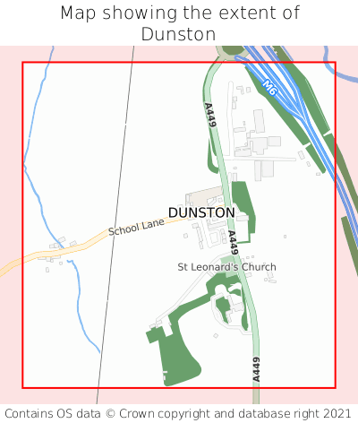 Map showing extent of Dunston as bounding box