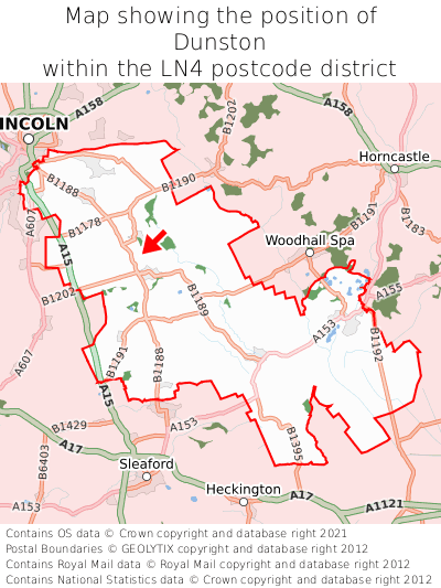 Map showing location of Dunston within LN4