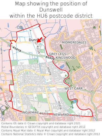 Map showing location of Dunswell within HU6