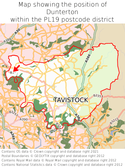 Map showing location of Dunterton within PL19