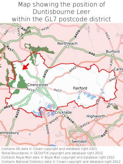 Map showing location of Duntisbourne Leer within GL7