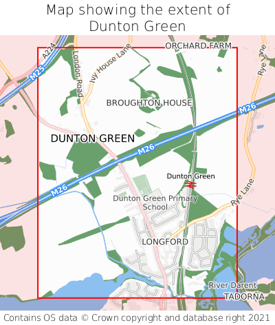 Map showing extent of Dunton Green as bounding box