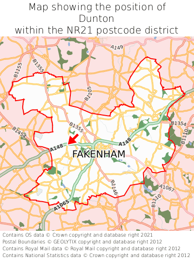 Map showing location of Dunton within NR21