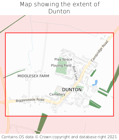 Map showing extent of Dunton as bounding box