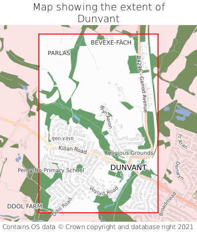 Map showing extent of Dunvant as bounding box