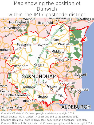 Map showing location of Dunwich within IP17