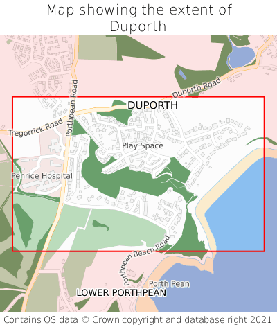 Map showing extent of Duporth as bounding box