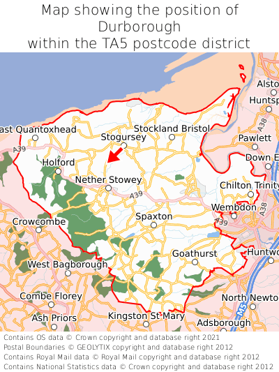 Map showing location of Durborough within TA5
