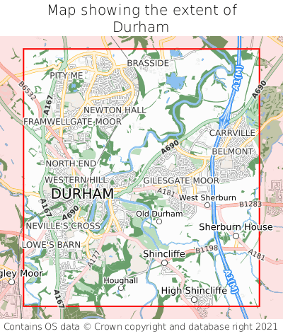 Map showing extent of Durham as bounding box