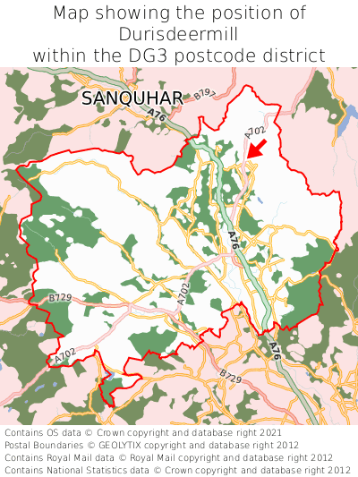 Map showing location of Durisdeermill within DG3