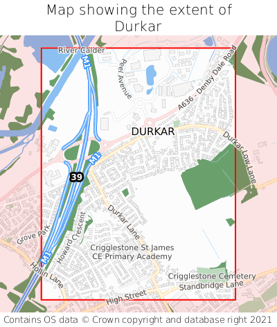 Map showing extent of Durkar as bounding box