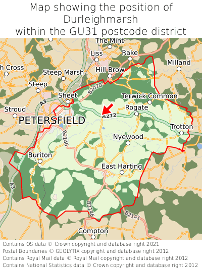 Map showing location of Durleighmarsh within GU31