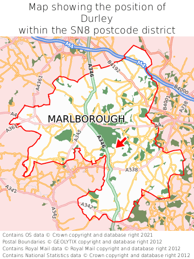 Map showing location of Durley within SN8