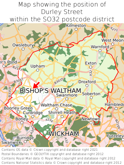 Map showing location of Durley Street within SO32