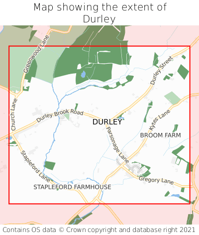 Map showing extent of Durley as bounding box