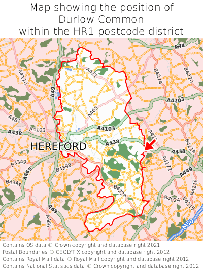 Map showing location of Durlow Common within HR1