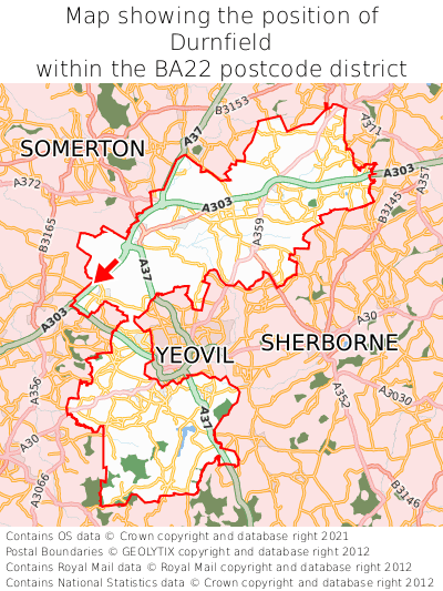 Map showing location of Durnfield within BA22