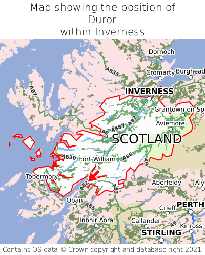 Map showing location of Duror within Inverness