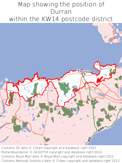 Map showing location of Durran within KW14