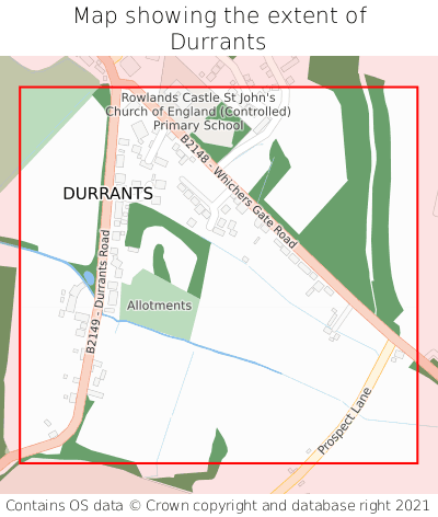 Map showing extent of Durrants as bounding box