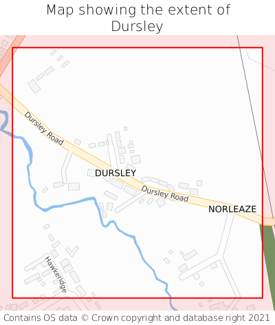 Map showing extent of Dursley as bounding box