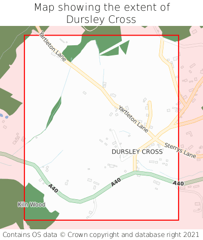 Map showing extent of Dursley Cross as bounding box