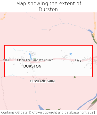 Map showing extent of Durston as bounding box