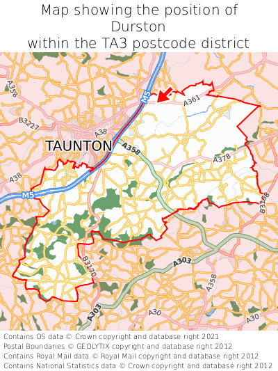 Map showing location of Durston within TA3