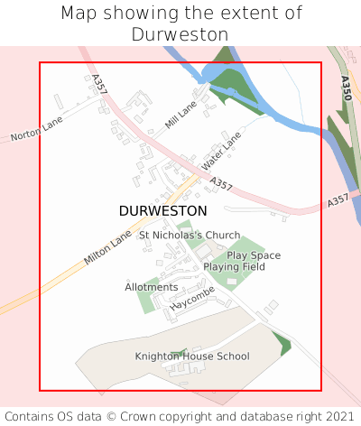 Map showing extent of Durweston as bounding box