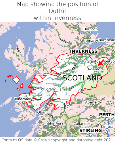 Map showing location of Duthil within Inverness