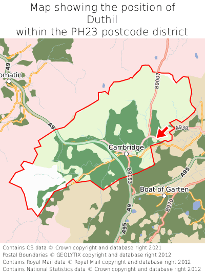 Map showing location of Duthil within PH23