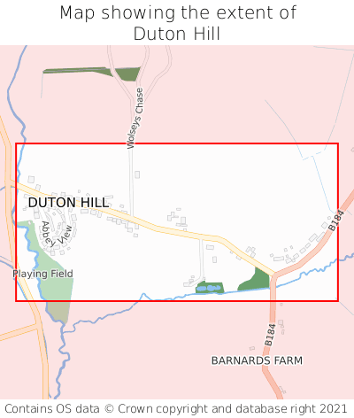 Map showing extent of Duton Hill as bounding box