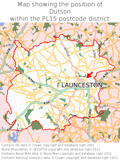Map showing location of Dutson within PL15