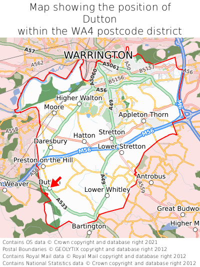 Map showing location of Dutton within WA4