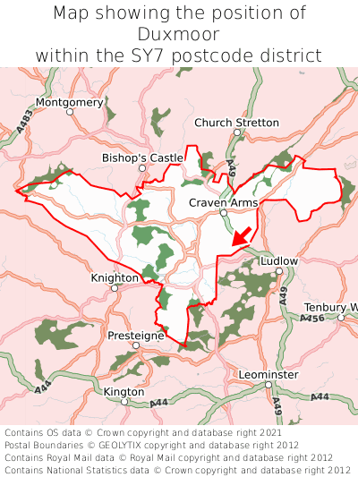 Map showing location of Duxmoor within SY7