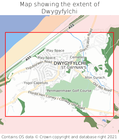 Map showing extent of Dwygyfylchi as bounding box
